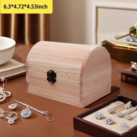 Wooden Box Treasure Chest Box Jewelry Storage Organizer Unfinished Wood Box DIY Painting Craft Box Decorative Storage Box