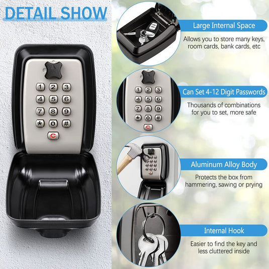 Key Lock Box Wall-Mount Secret Code Security Key Safe Secret Organizer Box No Key Home Office Weatherproof Safe Key Keeper NEW