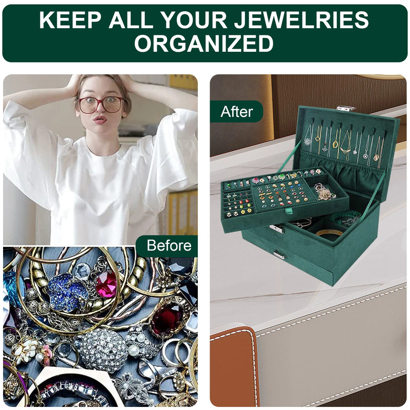 Load image into Gallery viewer, Jewelry Box for Women 3 Layers Large Jewelry Organizer with velvet Travel Jewelry Storage Organizer for Earring Ring Necklace
