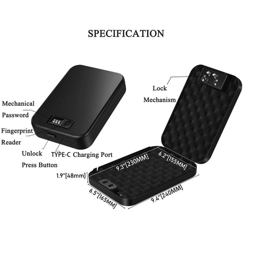 Gun Safe Box Biometric Fingerprint Mechanical Password Safe for Weapons Smart Mini Safety Gun Firearm Vault Pistol