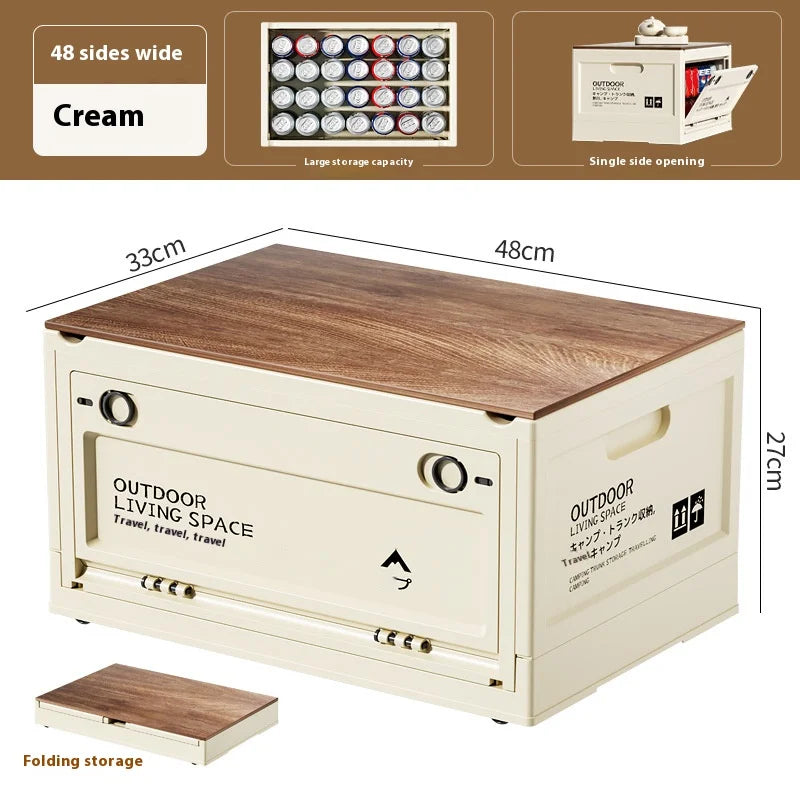 Load image into Gallery viewer, Outdoor Camping Storage Box Camping Wooden Lid Folding Box Car Trunk Storage Box Side Opening Plastic Organizer Box

