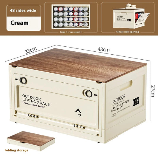 Outdoor Camping Storage Box Camping Wooden Lid Folding Box Car Trunk Storage Box Side Opening Plastic Organizer Box