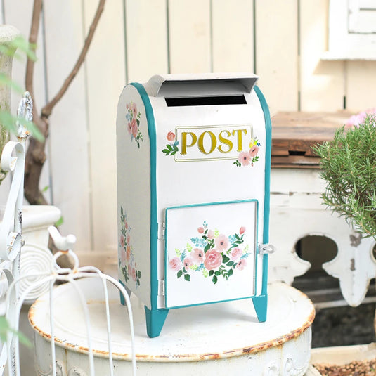 European Vintage Mailbox Iron Floor Standing Post Box for Courtyard Rustic Grocery Storage Container Home Decorative for Garden