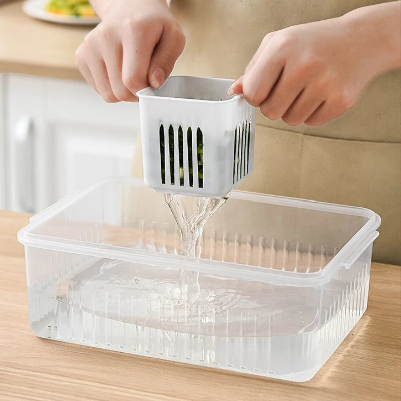 Load image into Gallery viewer, 4/6 Grid Food Storage Box with Lids Kitchen Food Meat Onion Ginger Garlic Vegetable Fruit Fresh-keeping Storage Drain Basket Box
