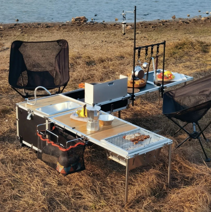 Load image into Gallery viewer, Outdoor Camping Portable Mobile Kitchenette Camping Picnic Kitchen Cooking Folding Storage Box Integrated Stove

