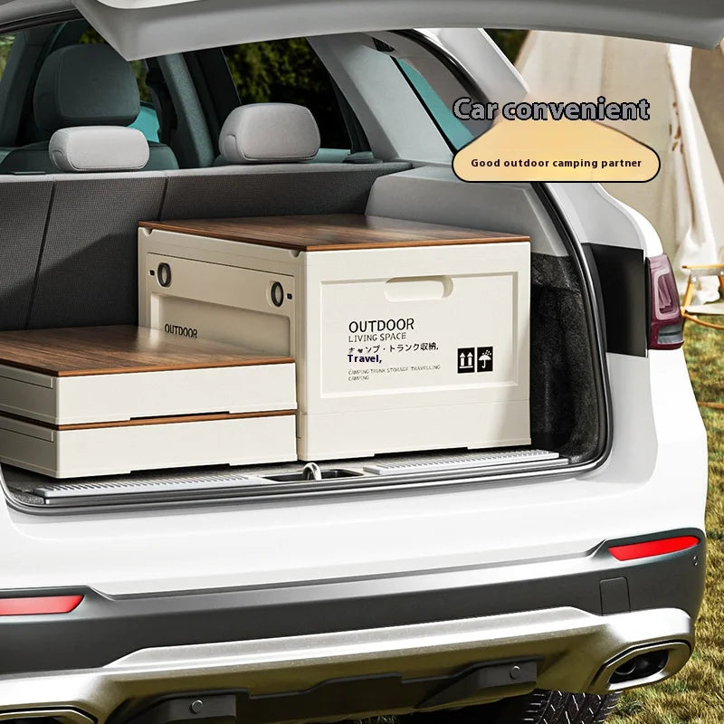 Load image into Gallery viewer, Outdoor Camping Storage Box Camping Wooden Lid Folding Box Car Trunk Storage Box Side Opening Plastic Organizer Box
