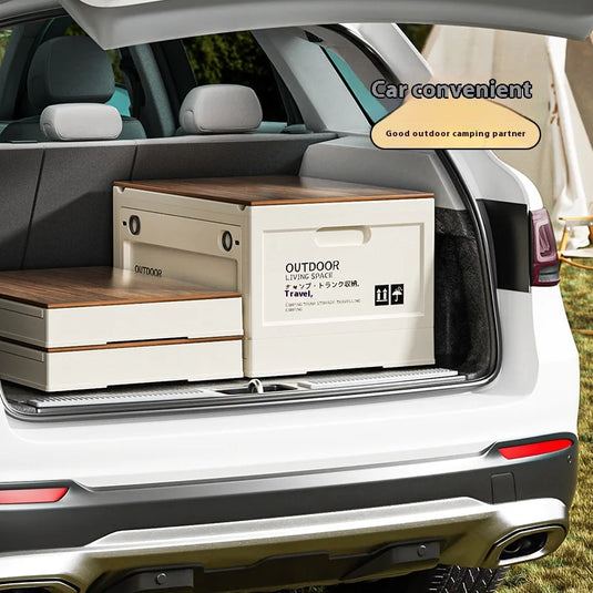 Outdoor Camping Storage Box Camping Wooden Lid Folding Box Car Trunk Storage Box Side Opening Plastic Organizer Box