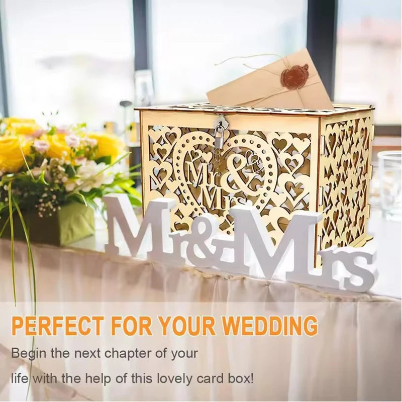 Load image into Gallery viewer, Wedding Card Boxes Hollow Out Wooden Box Wedding Decoration Supplies DIY Pattern Grid Invitation Gift Business Card Storage Box
