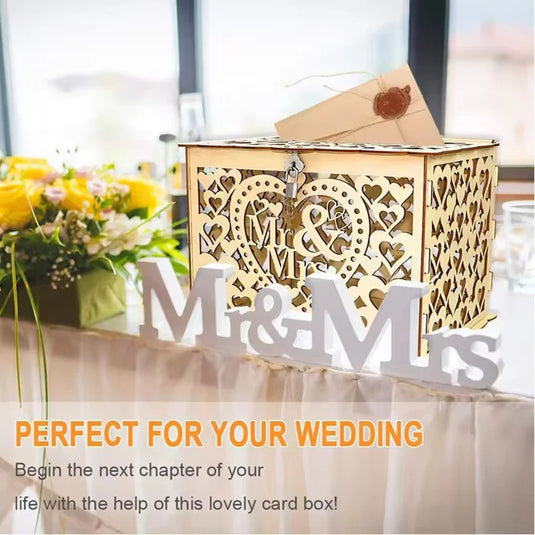 Wedding Card Boxes Hollow Out Wooden Box Wedding Decoration Supplies DIY Pattern Grid Invitation Gift Business Card Storage Box