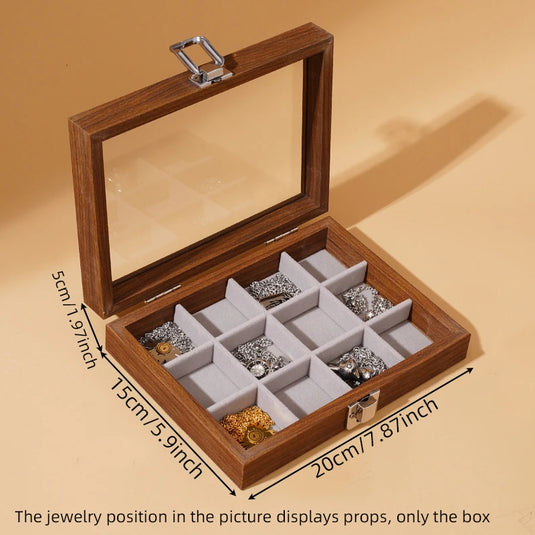 Walnut color jewelry box, ring necklace storage box, earrings, earrings, bracelets, jewelry box, solid wood jewelry box