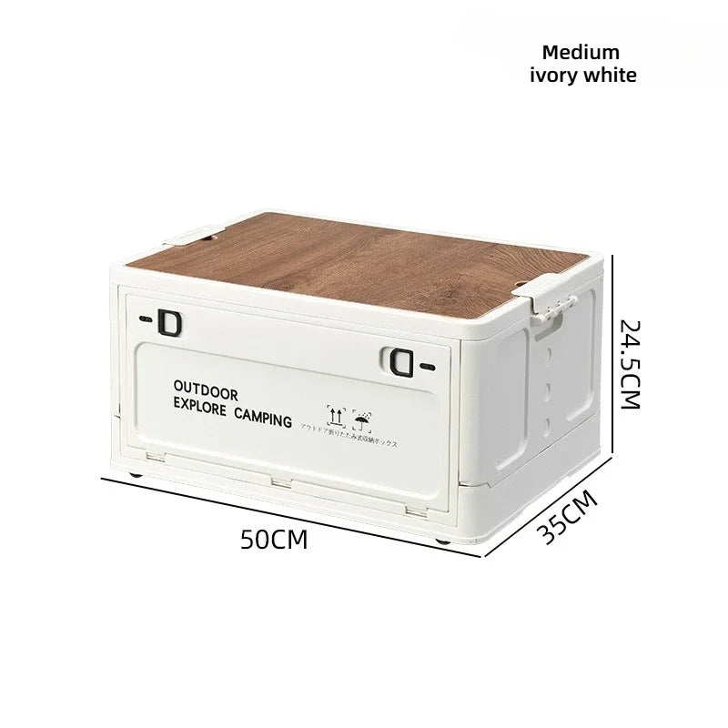 Load image into Gallery viewer, Folding outdoor picnic camping box, wooden-lid storage box, household storage luggage and organization box, car-mounted carrying

