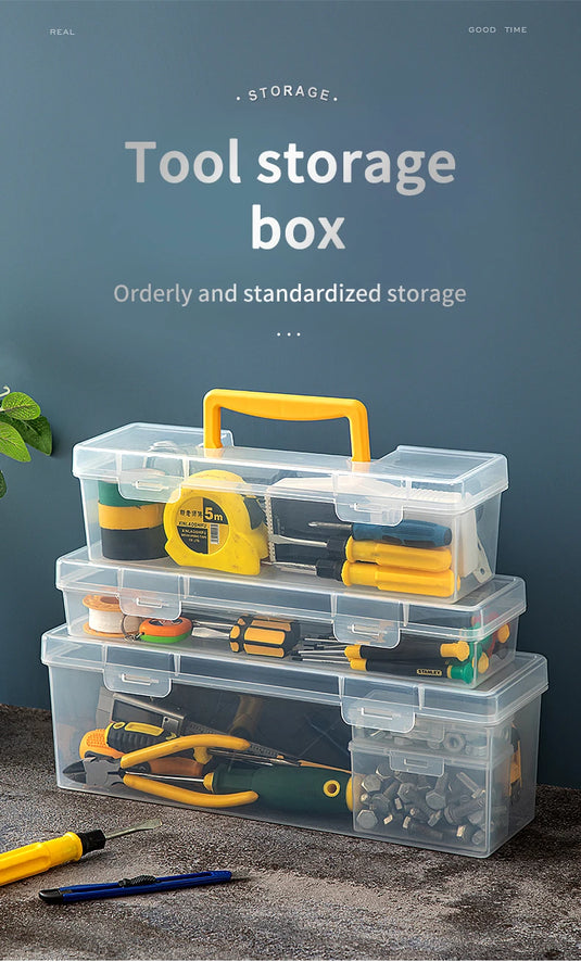 Transparent Handheld Toolbox Portable Large Capacity Thickened Plastic Hardware Tool Storage Box With Handle Tool Organizer Box