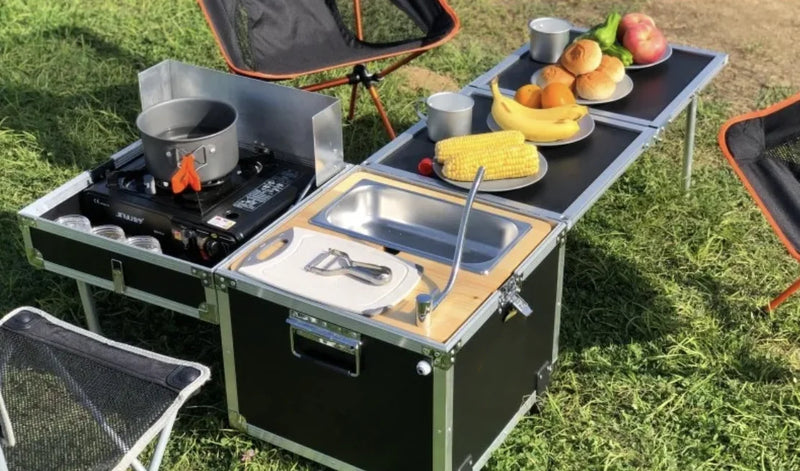 Load image into Gallery viewer, Outdoor Camping Portable Mobile Kitchenette Camping Picnic Kitchen Cooking Folding Storage Box Integrated Stove
