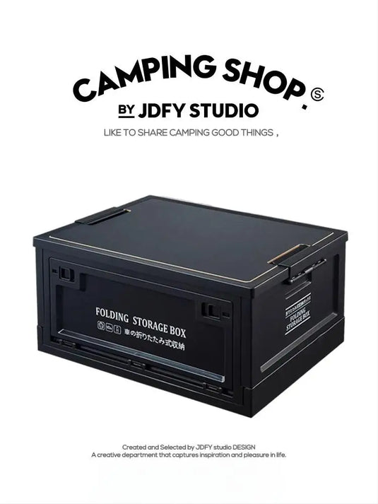 Black Outdoor Camping Box | Foldable Multi-Functional Storage Container | Industrial Style Gear Organizer for Car Trunk & Campin