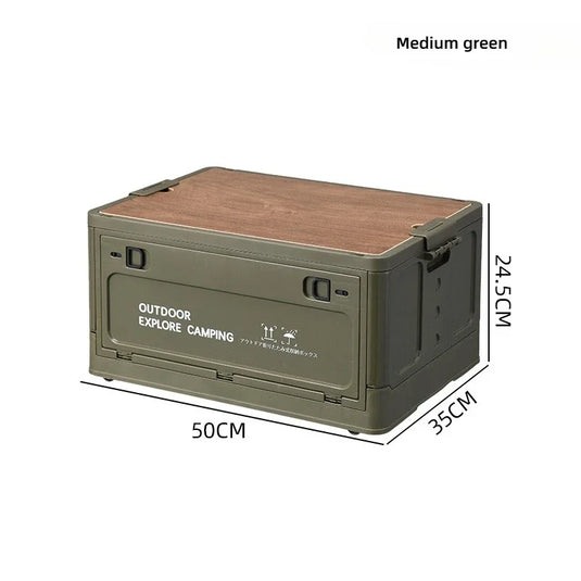 Folding outdoor picnic camping box, wooden-lid storage box, household storage luggage and organization box, car-mounted carrying