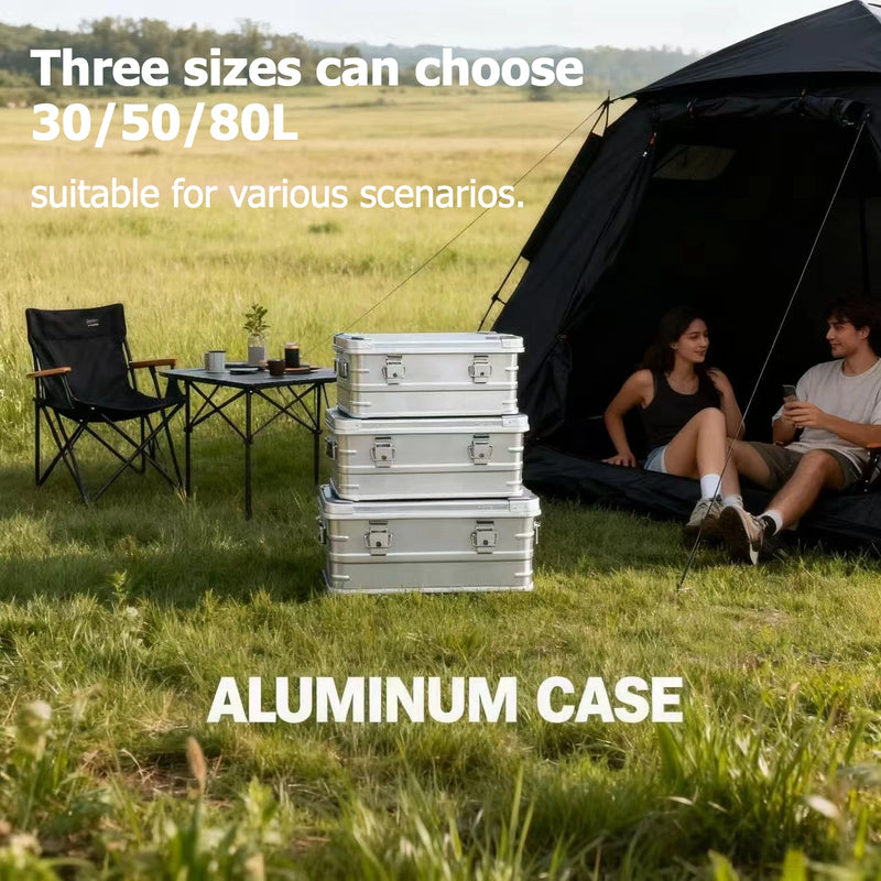 Load image into Gallery viewer, 30L 50L 80L Aluminum Alloy Travel Storage Box Silver Storage Box for Camping Household Car Picnic Travel Camping Outdoor storage
