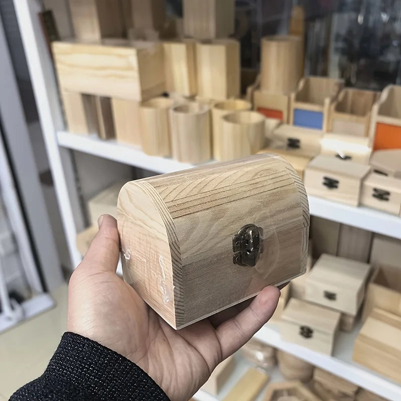 Load image into Gallery viewer, Wooden Box Treasure Chest Box Jewelry Storage Organizer Unfinished Wood Box DIY Painting Craft Box Decorative Storage Box
