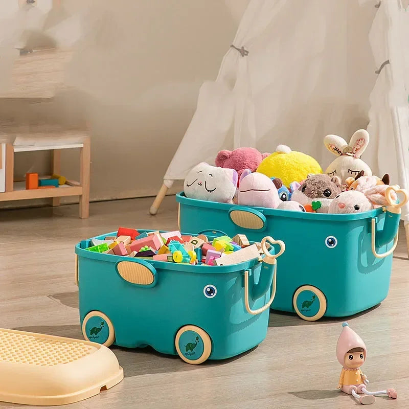 Load image into Gallery viewer, Children's Large Toy Storage Box with Cartoon Design Dustproof PP Bin with Wheels for Clothes &amp; Building Blocks Organization
