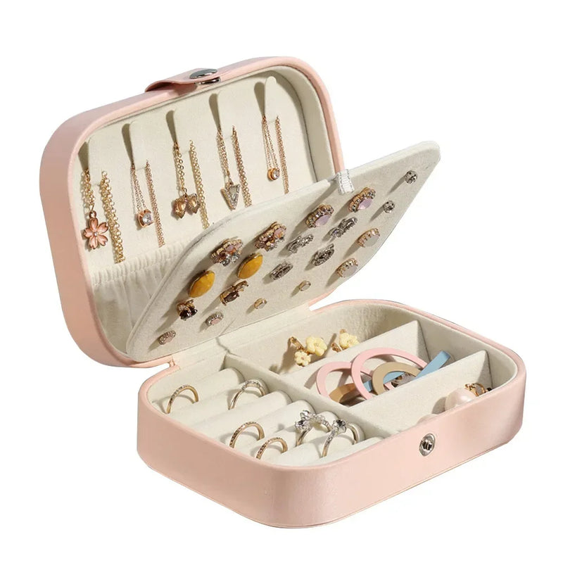 Load image into Gallery viewer, Portable Jewelry Box Jewelry Organizer Display Travel Jewelry Case Boxes Button Leather Storage Zipper Jewelers Joyero
