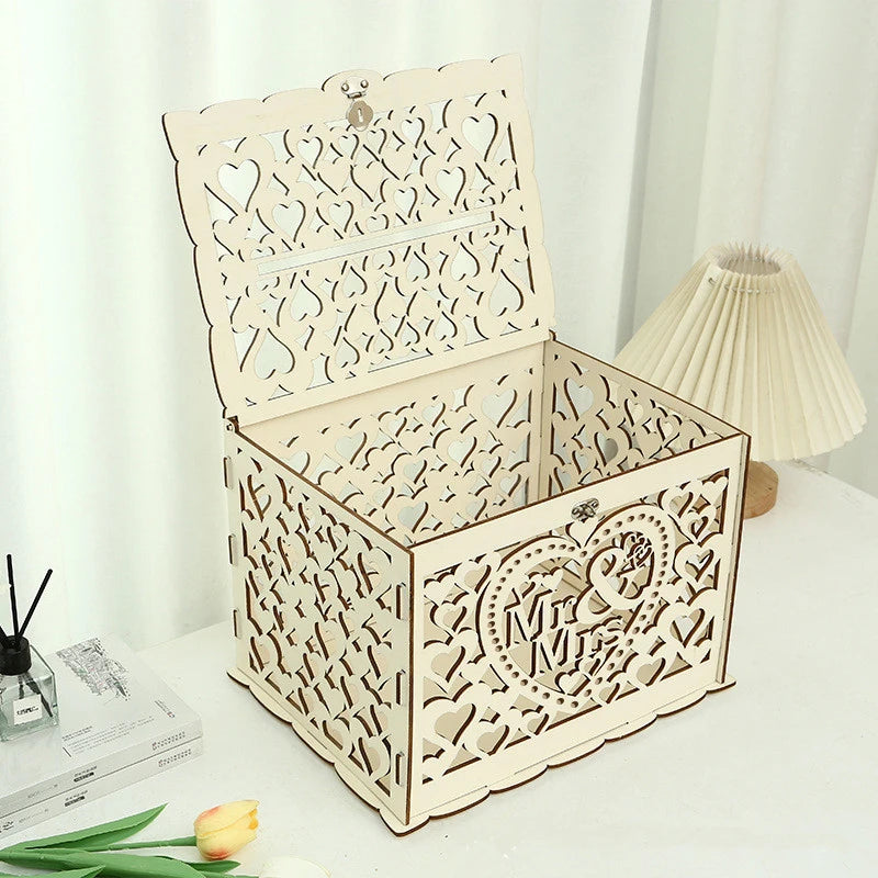 Load image into Gallery viewer, Wedding Card Boxes Hollow Out Wooden Box Wedding Decoration Supplies DIY Pattern Grid Invitation Gift Business Card Storage Box
