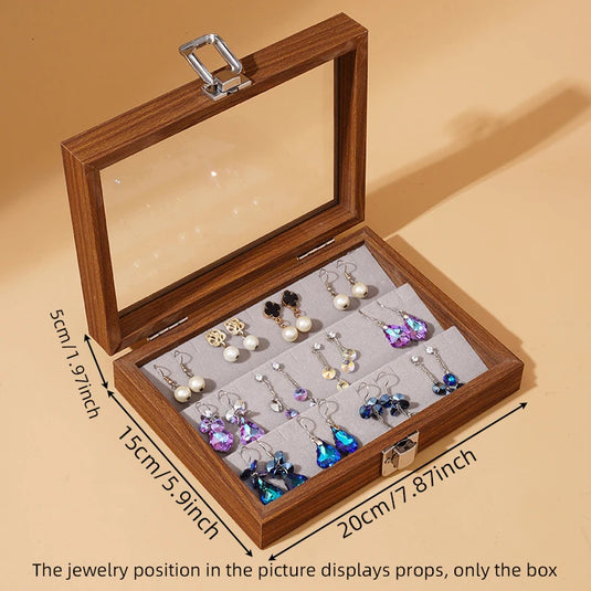 Walnut color jewelry box, ring necklace storage box, earrings, earrings, bracelets, jewelry box, solid wood jewelry box