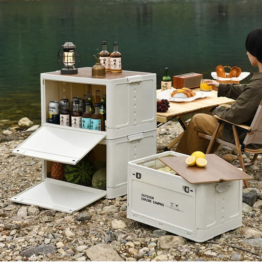 Folding outdoor picnic camping box, wooden-lid storage box, household storage luggage and organization box, car-mounted carrying