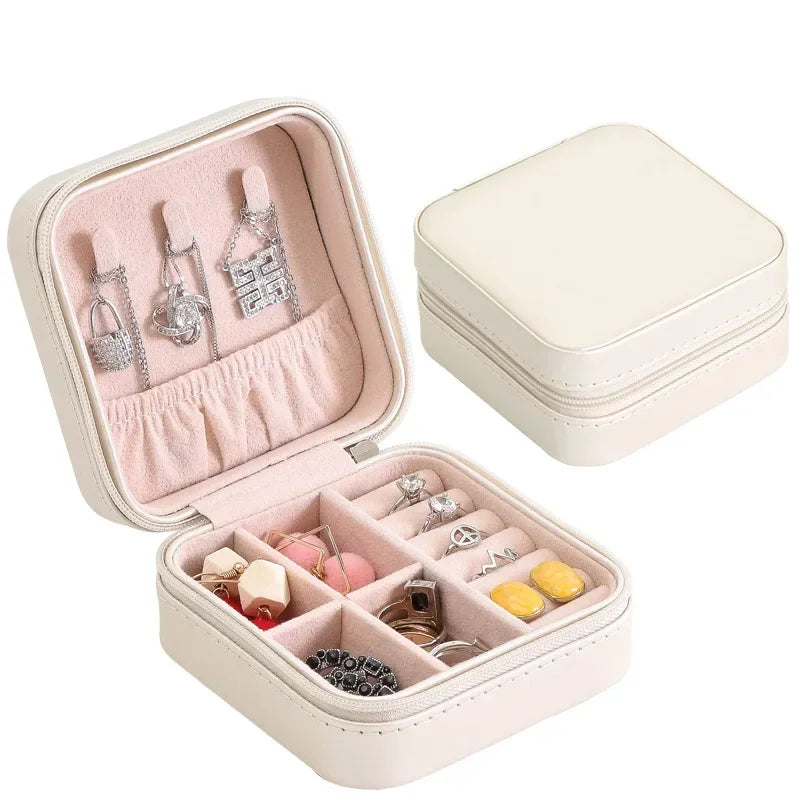 Load image into Gallery viewer, Portable Jewelry Box Jewelry Organizer Display Travel Jewelry Case Boxes Button Leather Storage Zipper Jewelers Joyero
