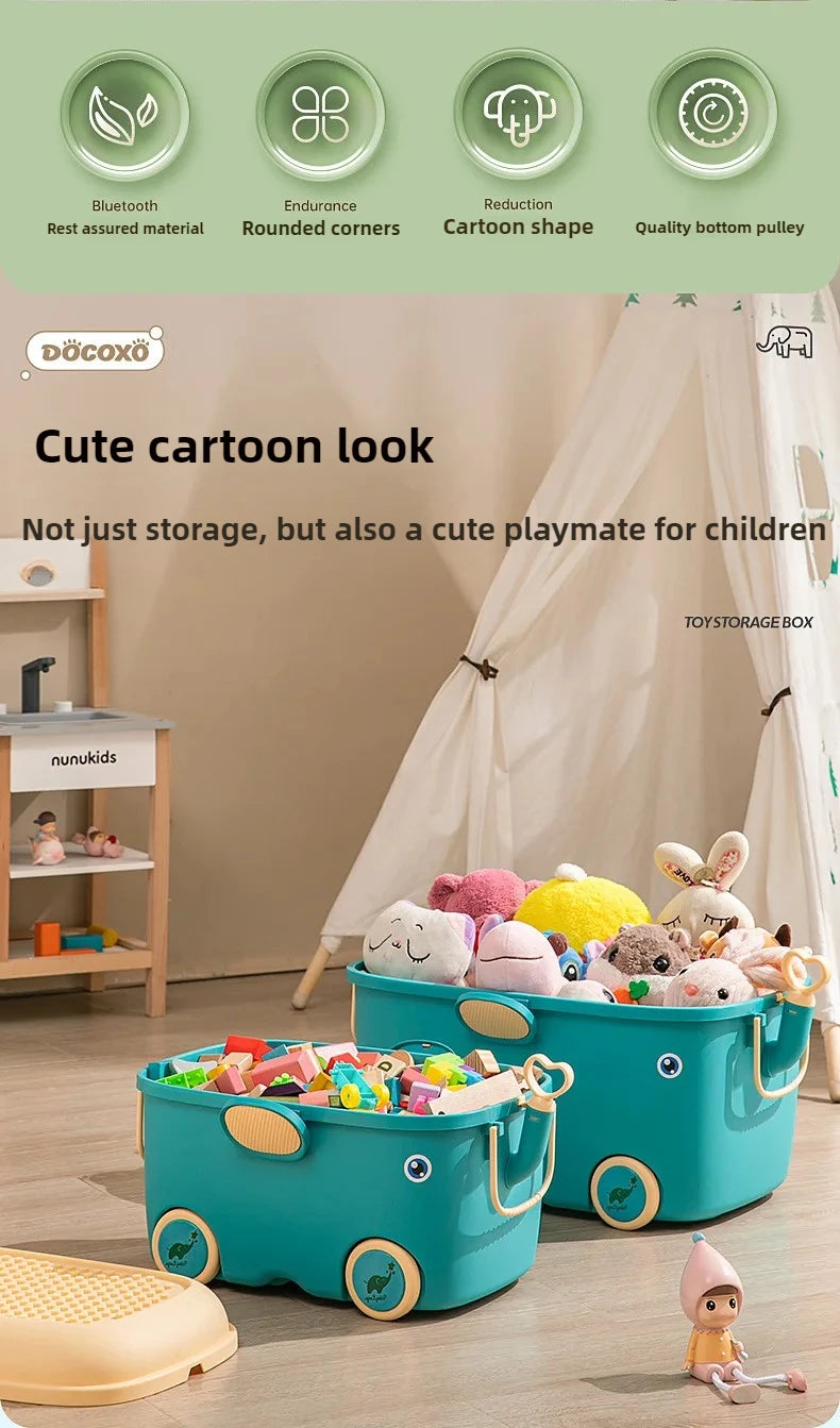 Load image into Gallery viewer, Children's Large Toy Storage Box with Cartoon Design Dustproof PP Bin with Wheels for Clothes &amp; Building Blocks Organization
