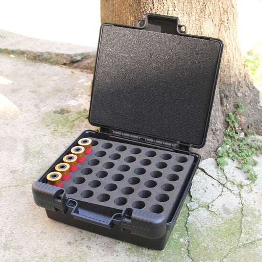 Tactical 12Ga Ammo Box 42 Rounds Bullets Case Pistol Rifle Ammunition Holder Cartridge Storage Box Case for Hunting Shooting