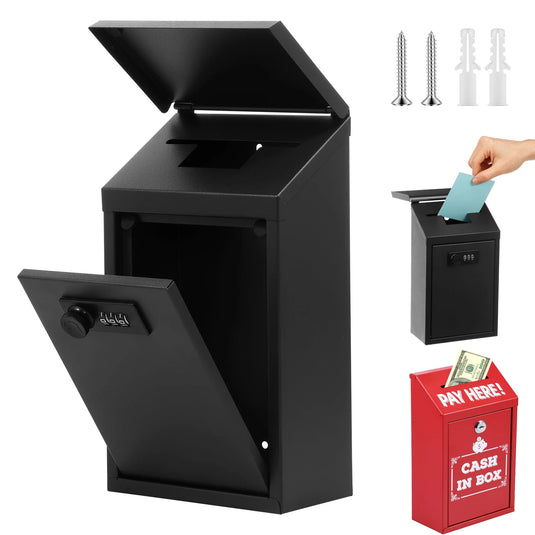 Metal Locking Mailbox Wall Mounted Hanging Mailbox Lockable Outdoor Mail Box for House Ballot Donation & Collection Key Drop Box