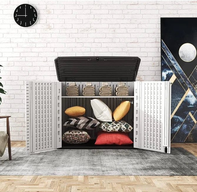Load image into Gallery viewer, Customizable Modern Outdoor Garden Storage Box Easily Assembled HDPE Material Storage Cabinet Waterproof Rot Proof Wood Frame
