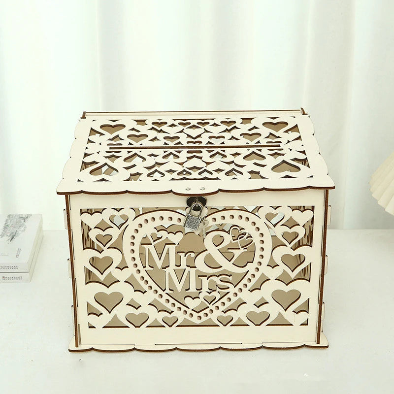 Load image into Gallery viewer, Wedding Card Boxes Hollow Out Wooden Box Wedding Decoration Supplies DIY Pattern Grid Invitation Gift Business Card Storage Box
