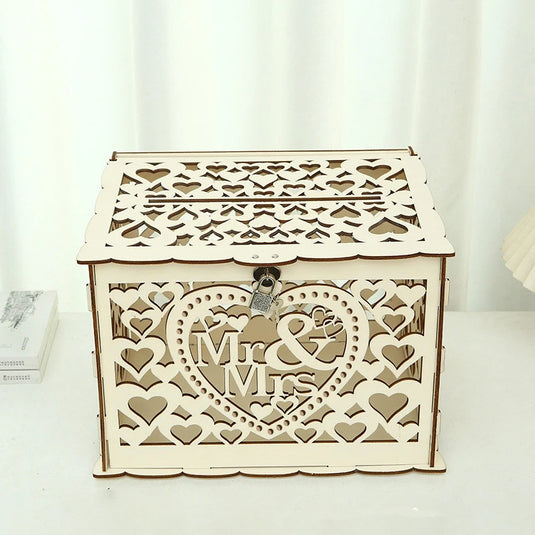 Wedding Card Boxes Hollow Out Wooden Box Wedding Decoration Supplies DIY Pattern Grid Invitation Gift Business Card Storage Box