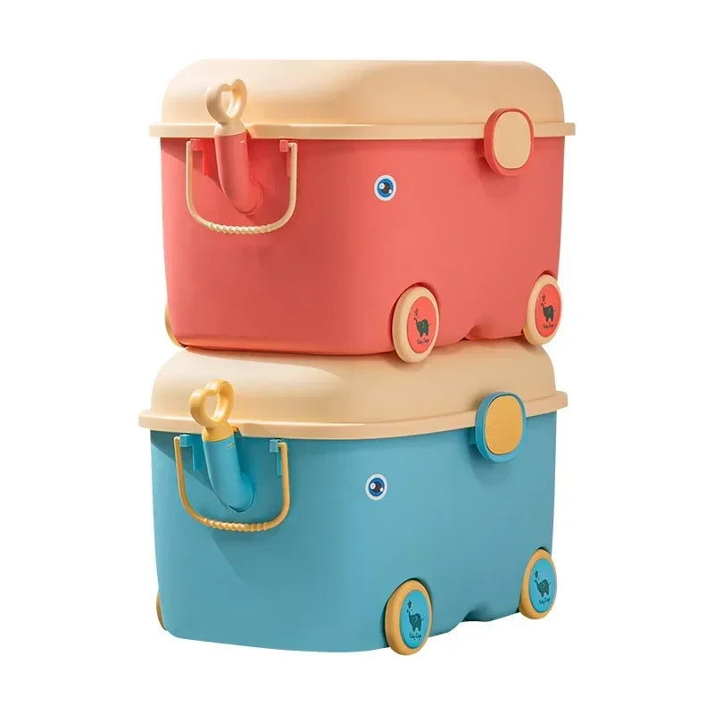 Load image into Gallery viewer, Children's Large Toy Storage Box with Cartoon Design Dustproof PP Bin with Wheels for Clothes &amp; Building Blocks Organization
