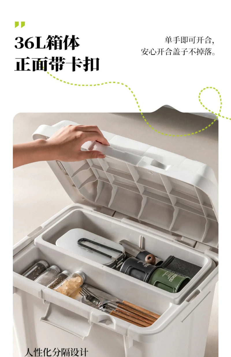 Load image into Gallery viewer, Industrial Storage Box Large Capacity Organizer Box Durable Camping Container with Wheels Heavy-Duty Storage Case Off-White

