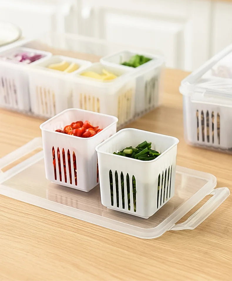 Load image into Gallery viewer, 4/6 Grid Food Storage Box with Lids Kitchen Food Meat Onion Ginger Garlic Vegetable Fruit Fresh-keeping Storage Drain Basket Box
