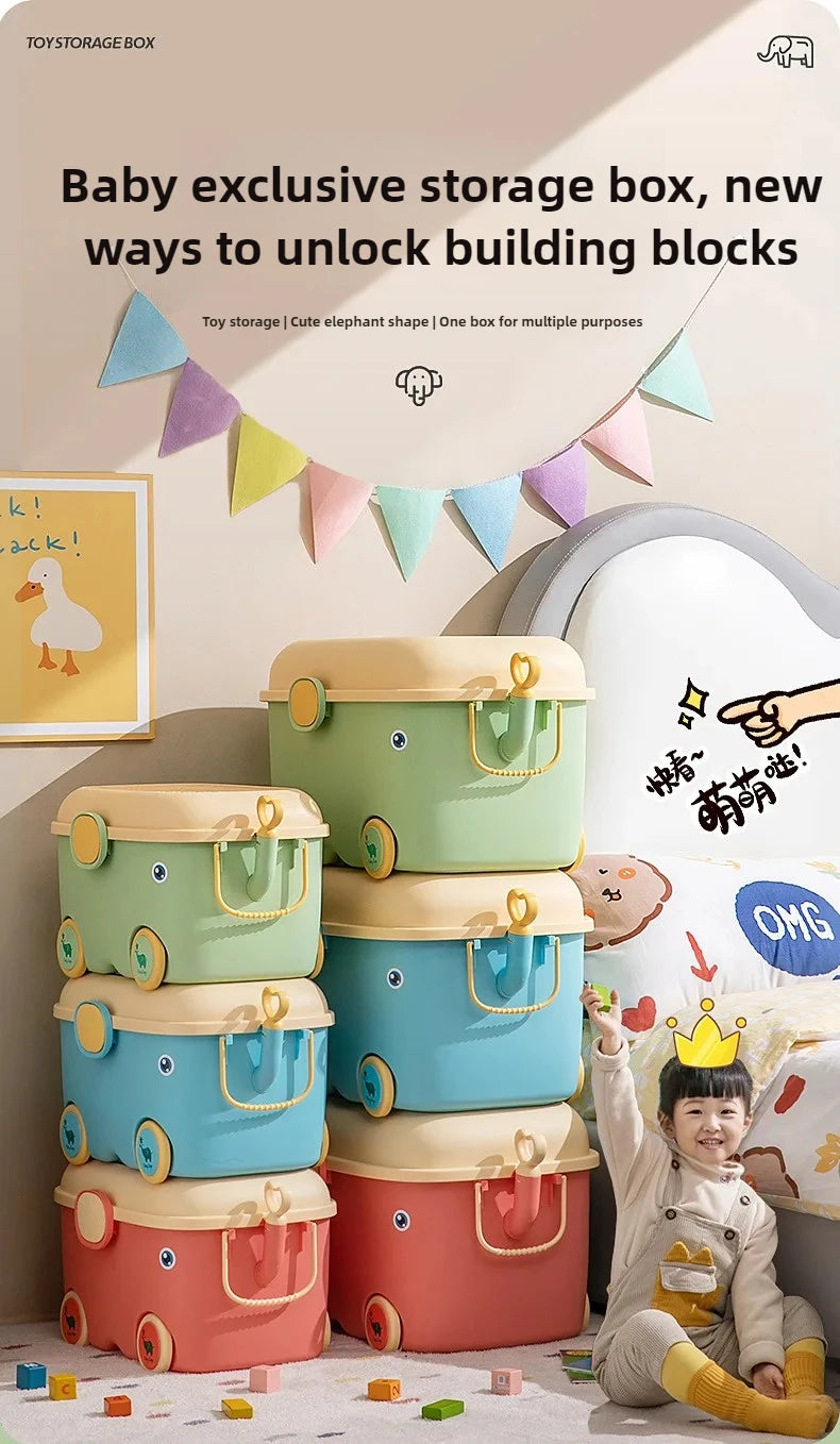 Load image into Gallery viewer, Children's Large Toy Storage Box with Cartoon Design Dustproof PP Bin with Wheels for Clothes &amp; Building Blocks Organization

