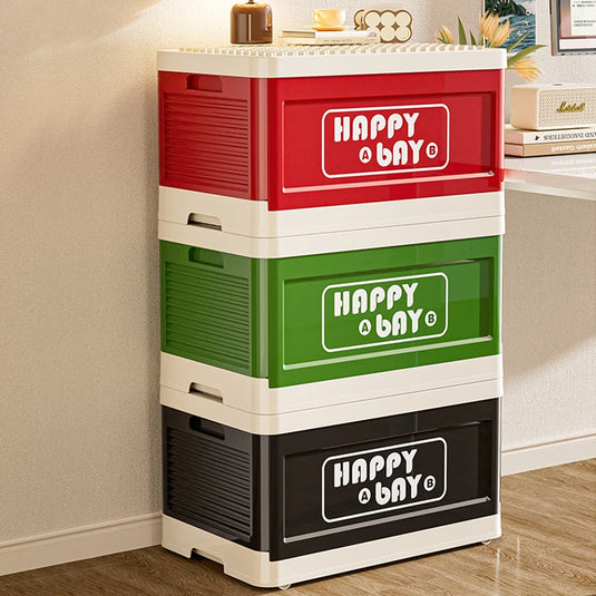 Foldable Toys Storage Box Building Block Organizer Box with Lid Movable Trolley Large Stackable Clothes Snack Storage Boxes