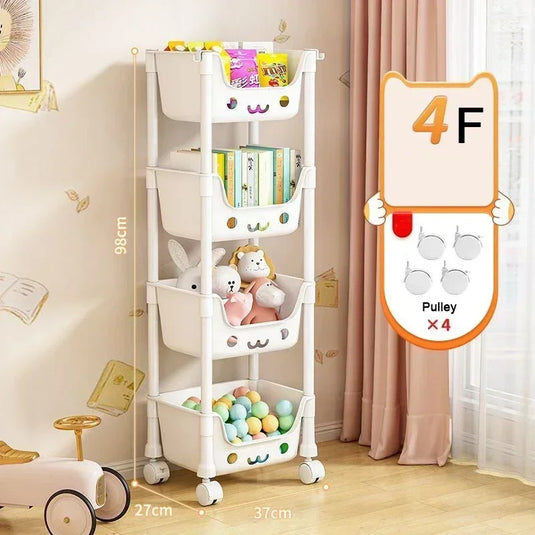 Toy Storage Cart Children's Toy Storage Rack and Shelf Rotating Bookshelf Household Mobile Handcart Living Room Storage Rack