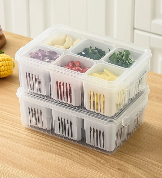 4/6 Grid Food Storage Box with Lids Kitchen Food Meat Onion Ginger Garlic Vegetable Fruit Fresh-keeping Storage Drain Basket Box