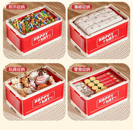 Foldable Toys Storage Box Building Block Organizer Box with Lid Movable Trolley Large Stackable Clothes Snack Storage Boxes