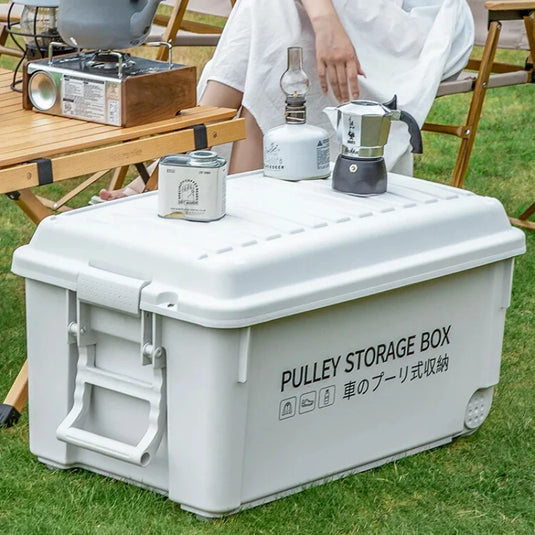 Industrial Storage Box Large Capacity Organizer Box Durable Camping Container with Wheels Heavy-Duty Storage Case Off-White