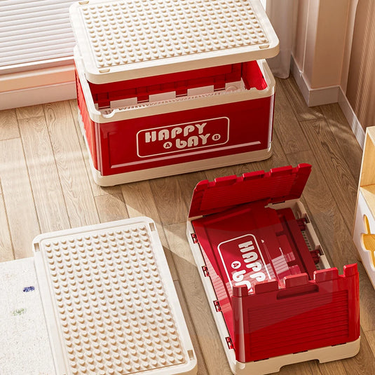 Foldable Toys Storage Box Building Block Organizer Box with Lid Movable Trolley Large Stackable Clothes Snack Storage Boxes
