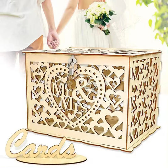 Wedding Card Boxes Hollow Out Wooden Box Wedding Decoration Supplies DIY Pattern Grid Invitation Gift Business Card Storage Box