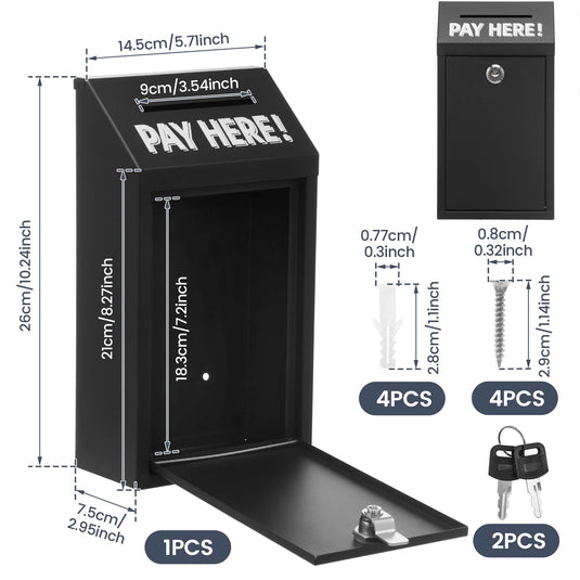 Metal Locking Mailbox Wall Mounted Hanging Mailbox Lockable Outdoor Mail Box for House Ballot Donation & Collection Key Drop Box