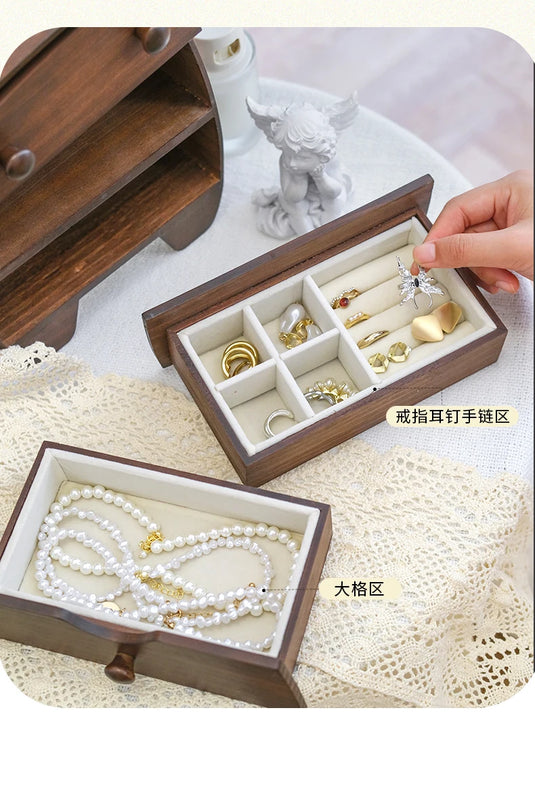 Elegant Wooden Jewelry Box for Rings Necklaces & Earrings High-End Gift for Weddings Housewarmings - Storage Organizer