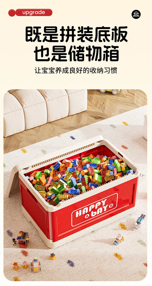 Foldable Toys Storage Box Building Block Organizer Box with Lid Movable Trolley Large Stackable Clothes Snack Storage Boxes