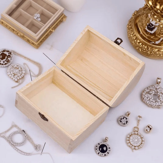 Wooden Box Treasure Chest Box Jewelry Storage Organizer Unfinished Wood Box DIY Painting Craft Box Decorative Storage Box