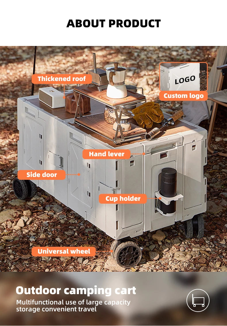 Load image into Gallery viewer, Collapsible Camping Storage Cart Camping Equipment Versatile Outdoor Folding Storage Box With Cutting Board And Wheels
