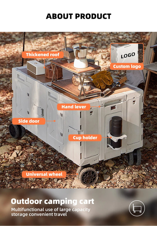 Collapsible Camping Storage Cart Camping Equipment Versatile Outdoor Folding Storage Box With Cutting Board And Wheels
